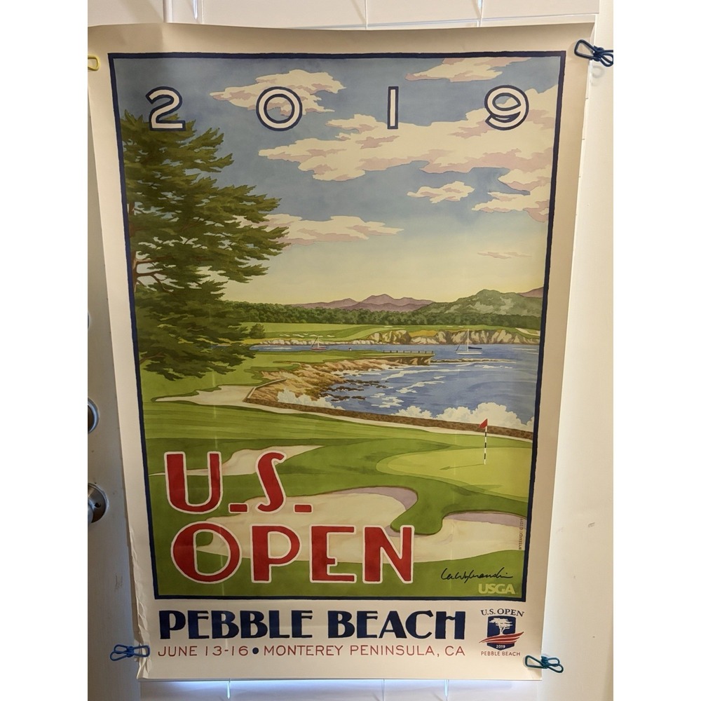 2019 US Open Pebble Beach Lee Wybranski Signed Lithograph Print 36x18 Poster